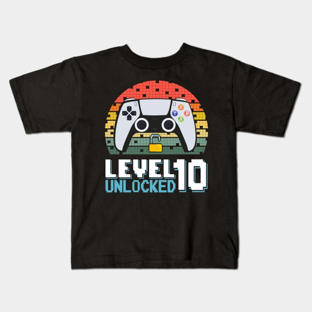 Level 10 Unlocked Vintage Retro Gaming Kids T-Shirt by Asg Design